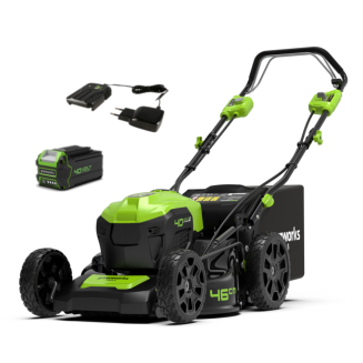 Газонокосилка Greenworks GD40LM46SPk4, 40v, 46 см, в комплекте с АКБ 4 А·ч и ЗУ (аккумуляторная, самоходная)