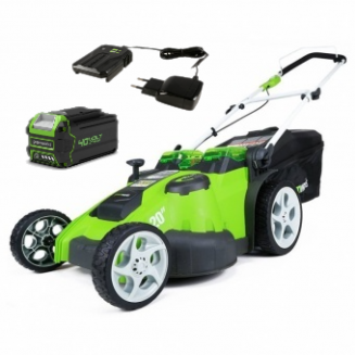 Газонокосилка Greenworks TwinForce G40LM49DBk4, 40v, 49 см, в комплекте с АКБ 4 А·ч и ЗУ (аккумуляторная, 2 ножа)