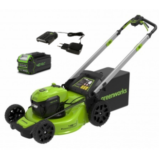 Газонокосилка Greenworks GD40LM48SPk4, 40v, 48 см, в комплекте с АКБ 4 А·ч и ЗУ (аккумуляторная, самоходная)